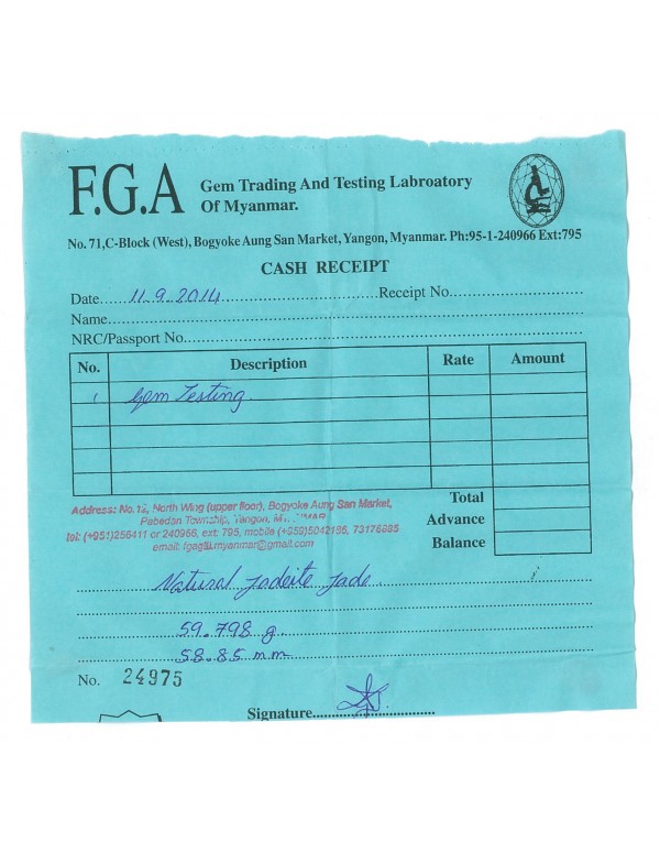 Natural Jadeite Type A-Jade Bangle (JB1013SM) Lab Test Receipt