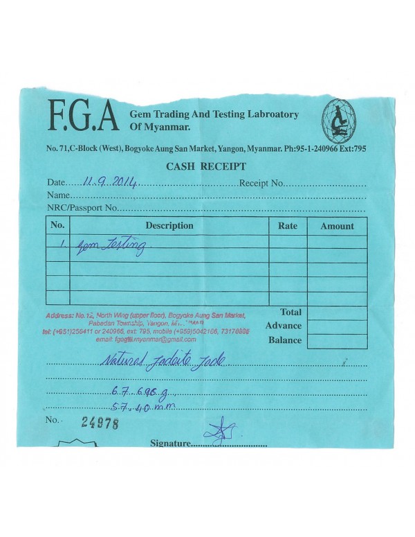 Natural Jadeite Type A-Jade Bangle (JB1011SM) Lab Test Receipt