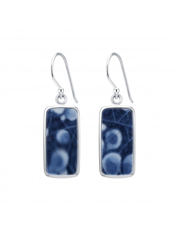Fine China Porcelain in Rectangle Sterling Silver Earrings 2
