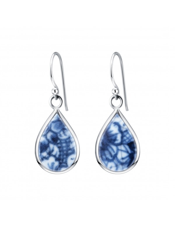 Fine China Porcelain in Teardrop Shape Sterling Silver Earrings 