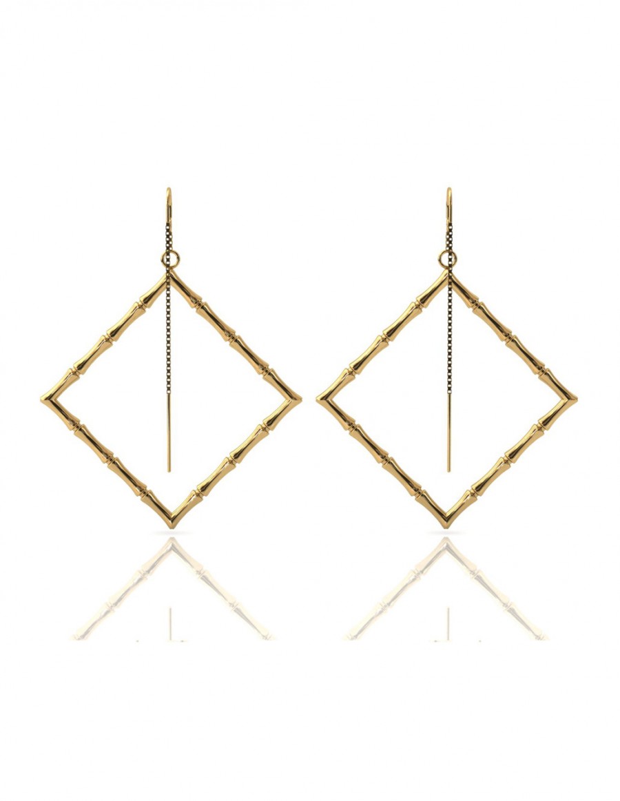 Bamboo 1 Square Earrings in 925 Sterling Silver with Palladium 18K Gold-Plated Back