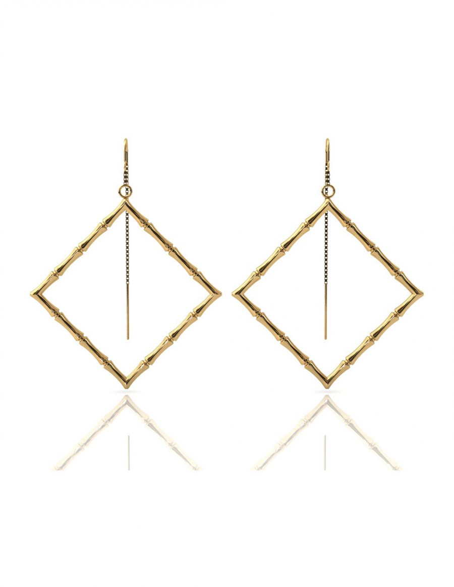 Bamboo 1 Square Earrings in 925 Sterling Silver with Palladium 18K Gold-Plated Front