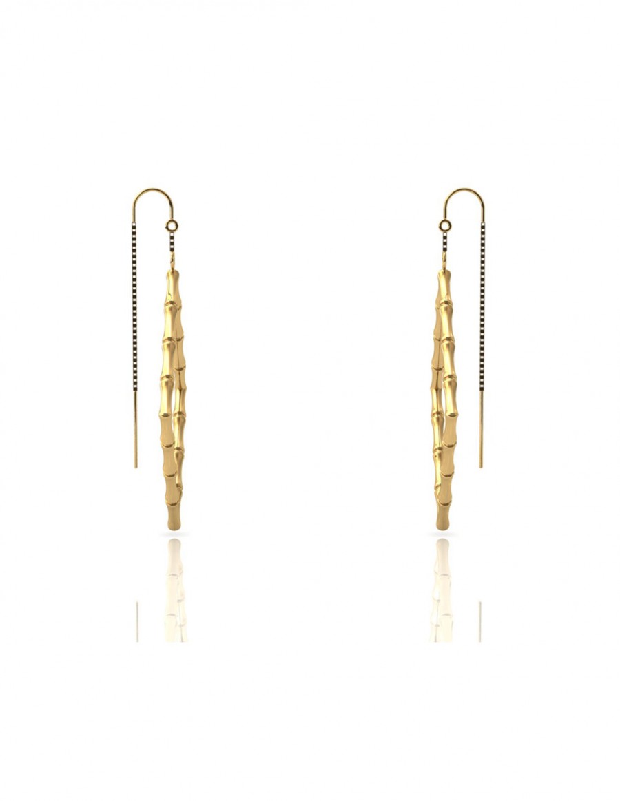 Bamboo 1 Square Earrings in 925 Sterling Silver with Palladium 18K Gold-Plated Side