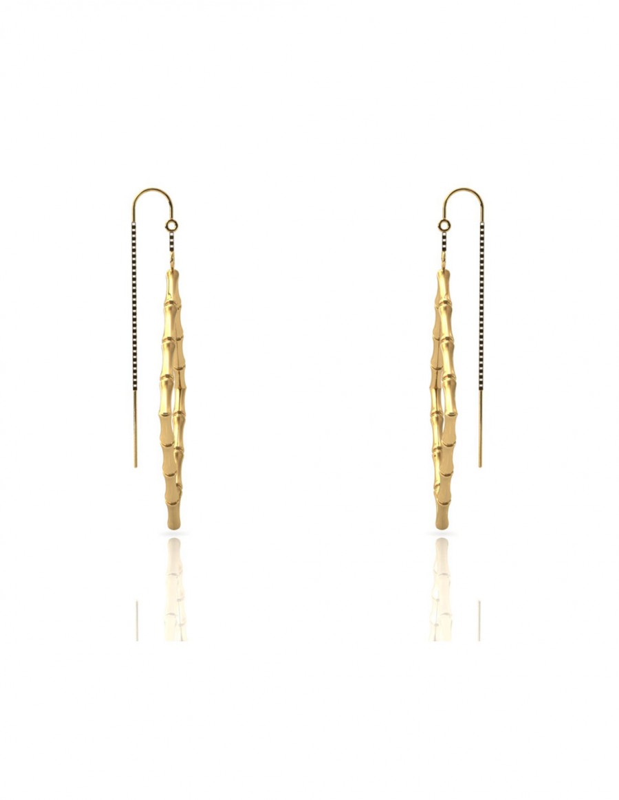 Bamboo 1 Square Earrings in 925 Sterling Silver with Palladium 18K Gold-Plated Side