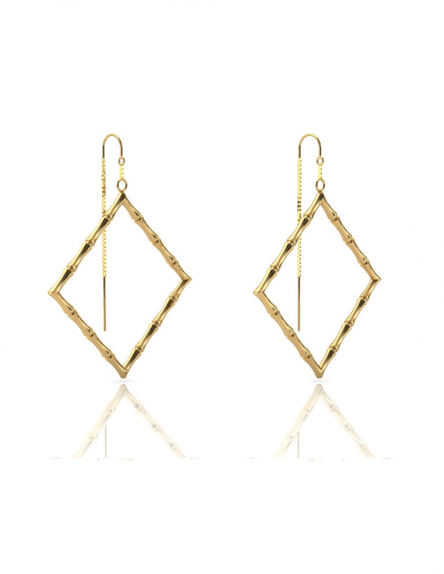 Bamboo 1 Square Earrings in 925 Sterling Silver with Palladium 18K Gold-Plated Side 3D
