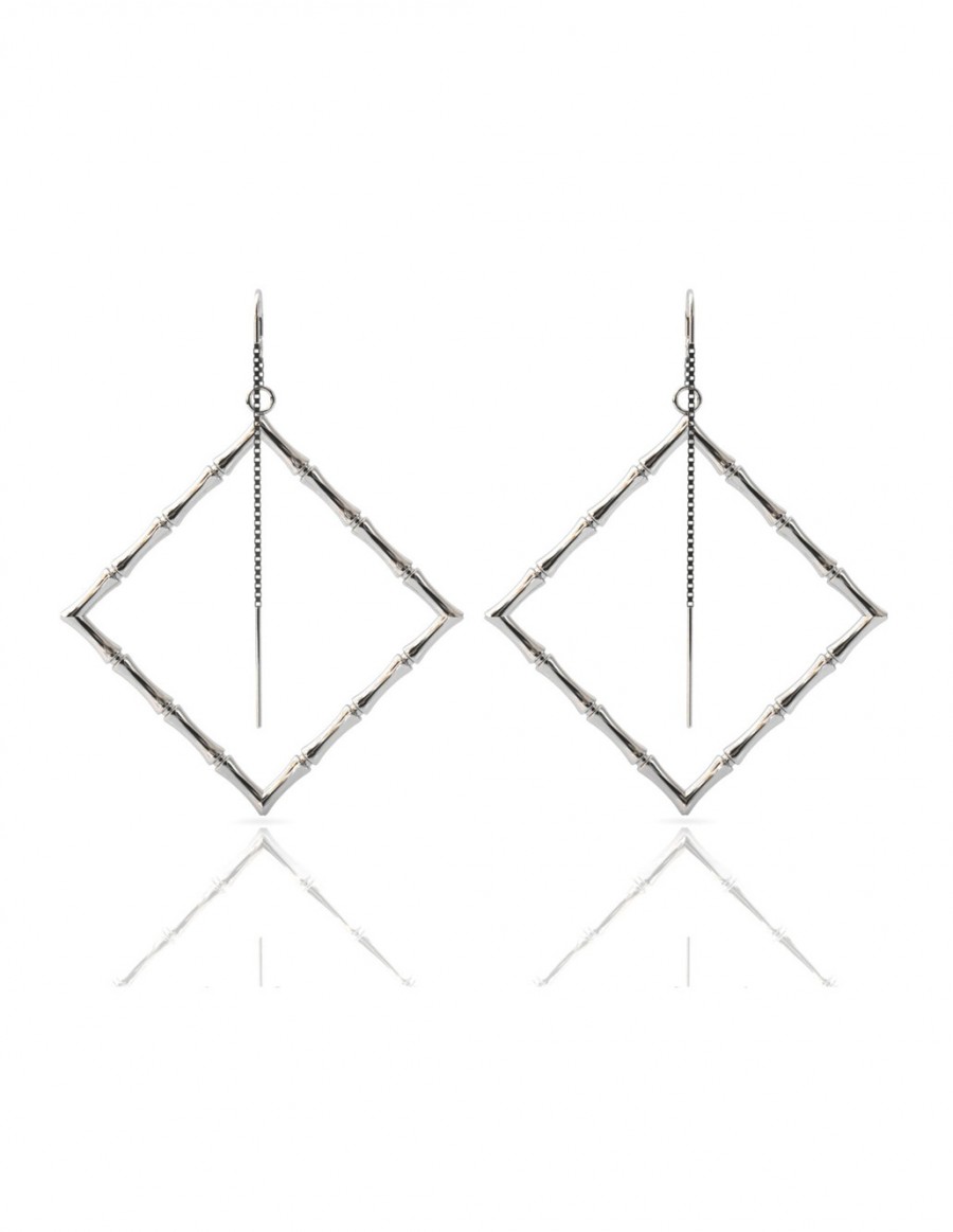 Bamboo 1 Square Earrings in 925 Sterling Silver with Palladium Rhodium-Plated Back