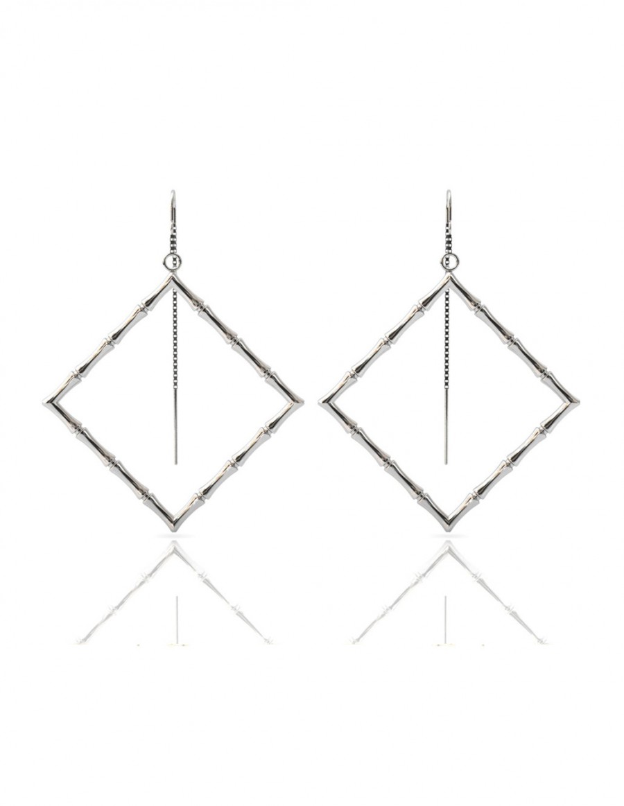 Bamboo 1 Square Earrings in 925 Sterling Silver with Palladium Rhodium-Plated Front