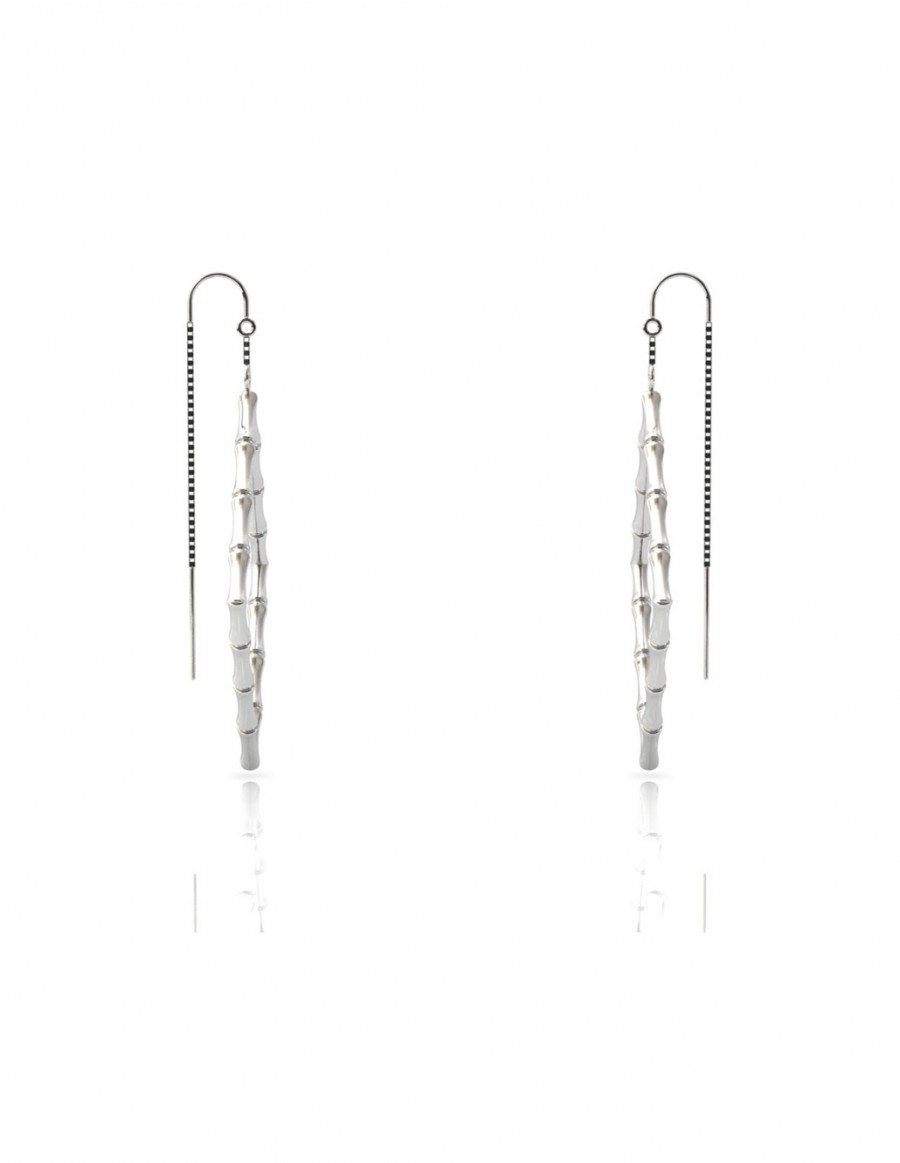 Bamboo 1 Square Earrings in 925 Sterling Silver with Palladium Rhodium-Plated Side