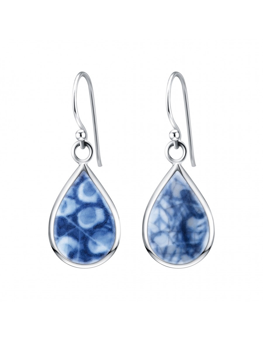 Fine China Porcelain in Teardrop Shape Sterling Silver Earrings 