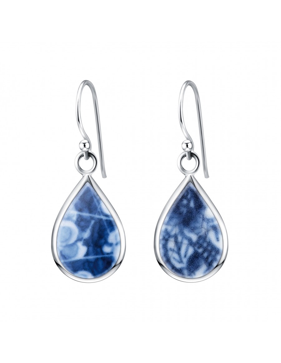 Fine China Porcelain in Teardrop Shape Sterling Silver Earrings 