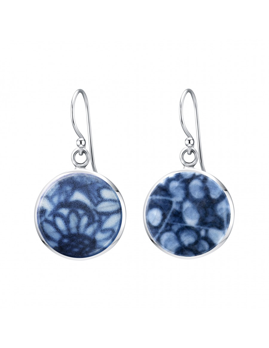 Fine China Porcelain in Round Sterling Silver Earrings