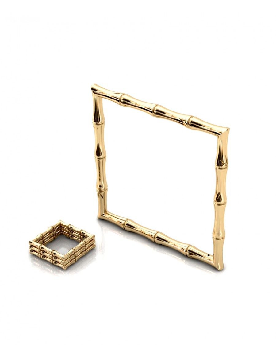 Bamboo 1 Square 68mm Bangle in 925 Sterling Silver with Palladium 18K Gold-Plated 3D w Stack Ring