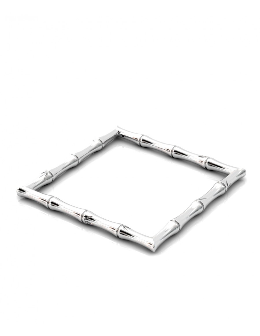 Bamboo 1 Square 68mm Bangle in 925 Sterling Silver with Palladium Rhodium-Plated Flat