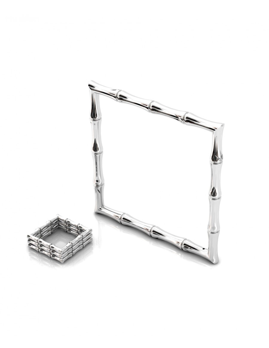 Bamboo 1 Square 68mm Bangle in 925 Sterling Silver with Palladium Rhodium-Plated 3D with ring