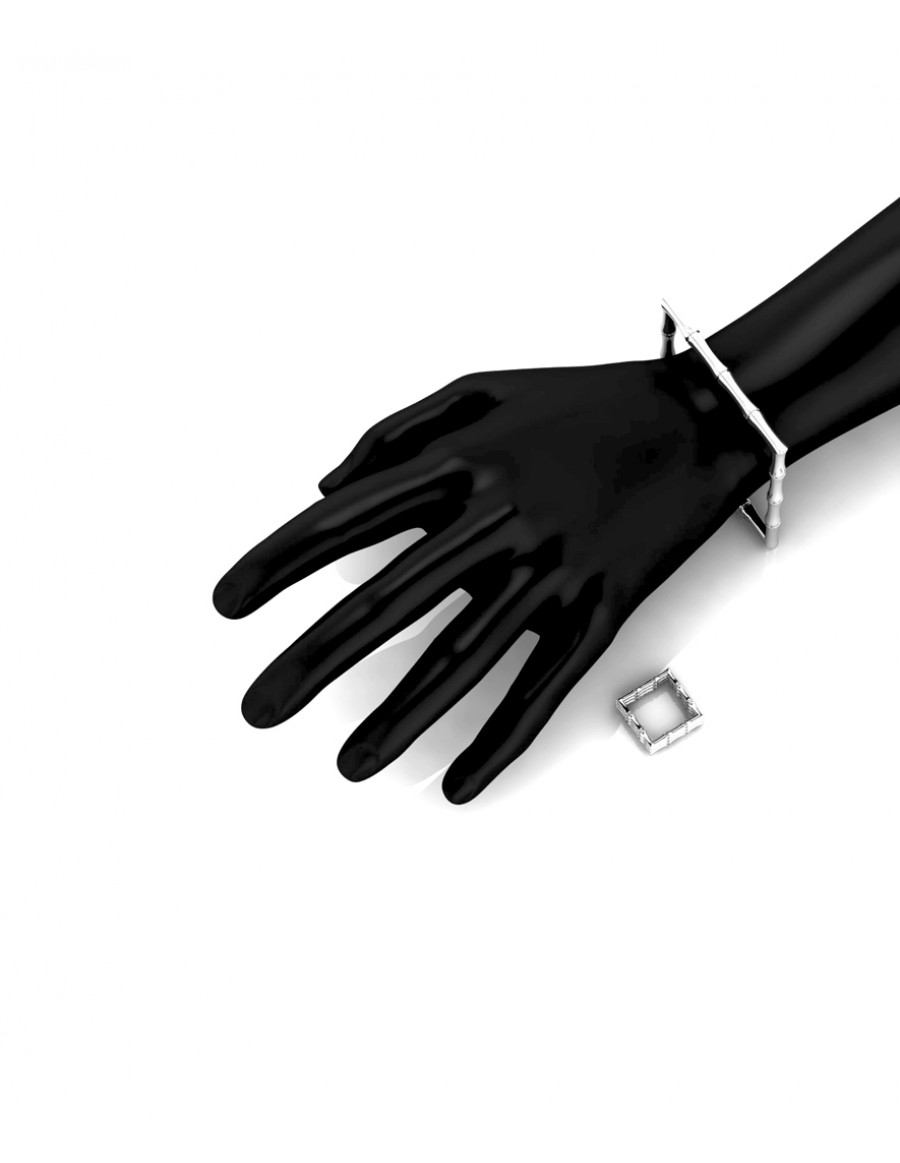 Bamboo 1 Square 68mm Bangle in 925 Sterling Silver with Palladium Rhodium-Plated 3D with Props