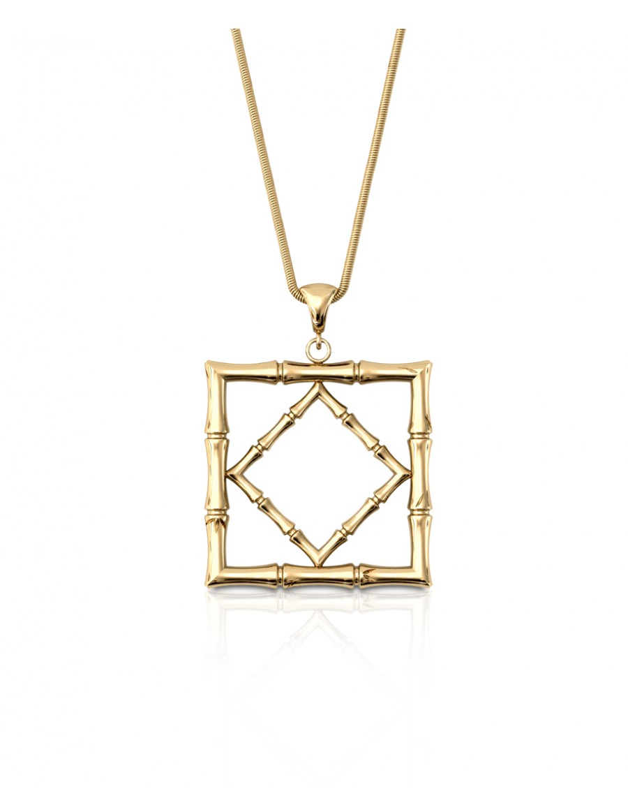 Bamboo 1 Square Pendant in 925 Sterling Silver with Palladium 18K Gold-Plated Front