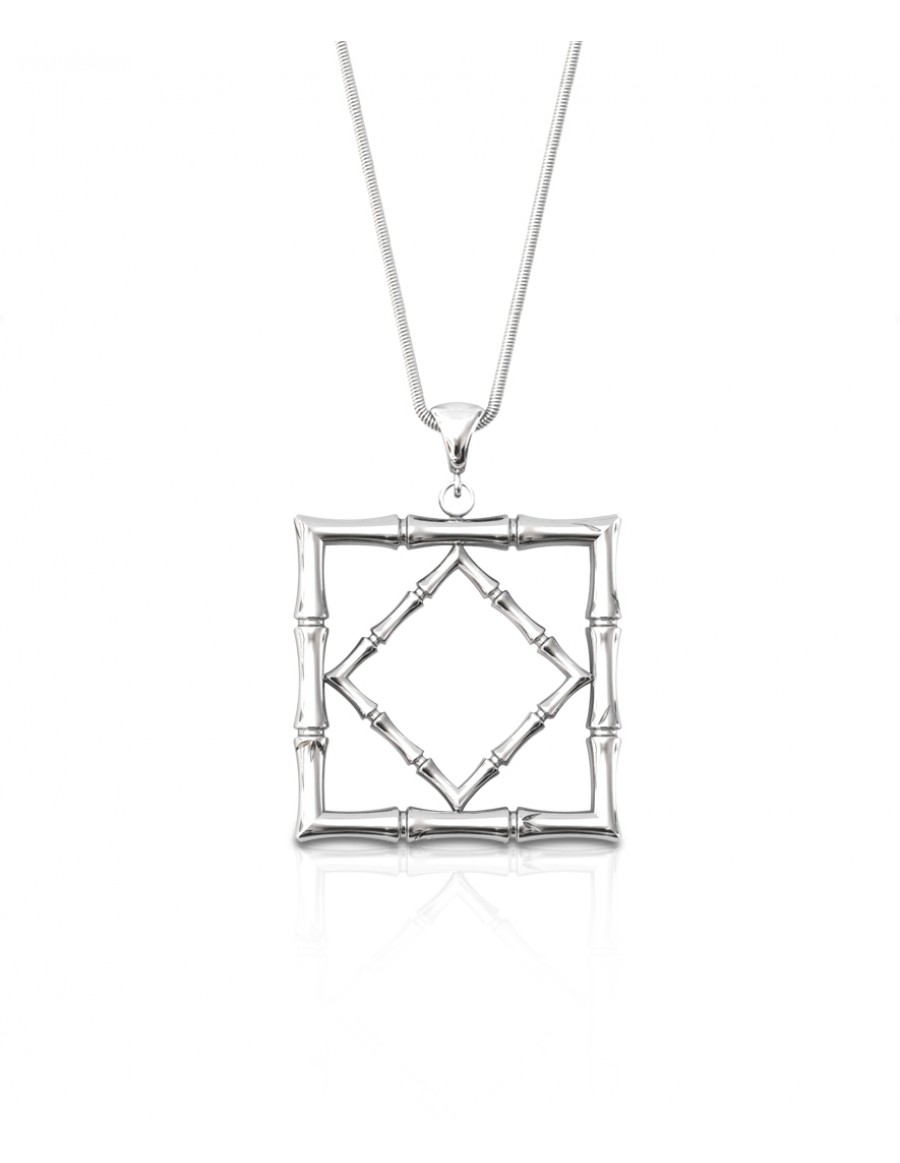 Bamboo 1 Square Pendant in 925 Sterling Silver with Palladium Rhodium-Plated Front