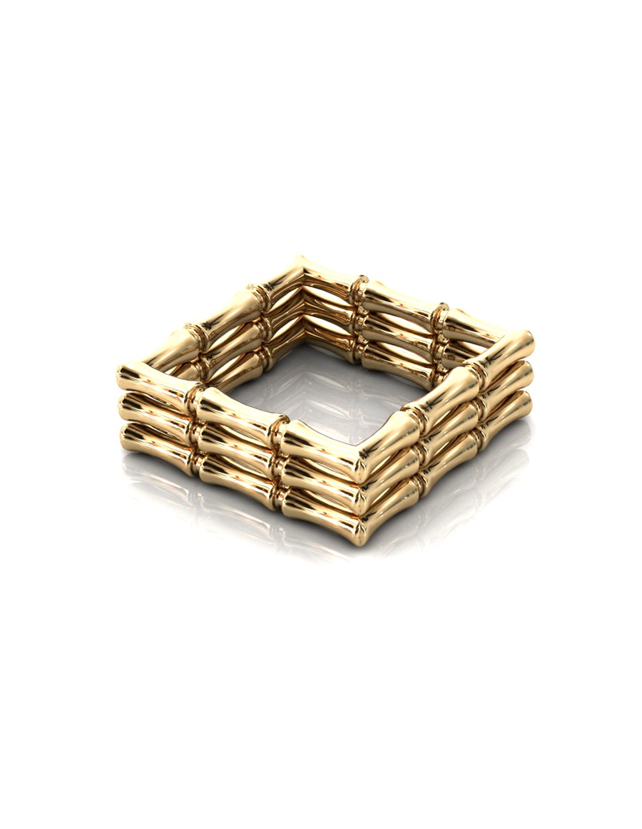 Bamboo 1 Square Ring Stack x3 in 925 Sterling Silver with Palladium 18K Gold-Plated Flat