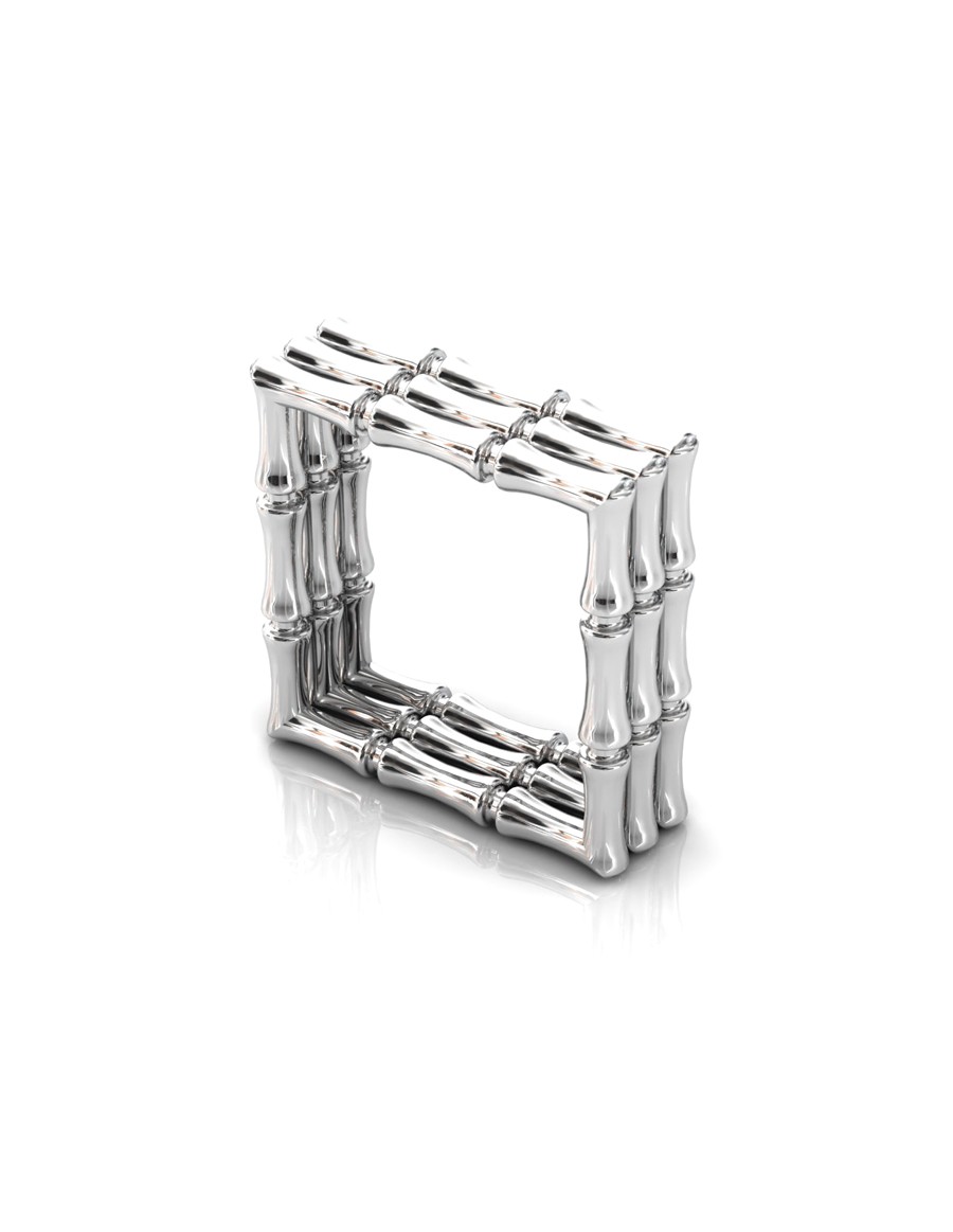 Bamboo 1 Square Ring Stack x3 in 925 Sterling Silver with Palladium Rhodium-Plated 3D