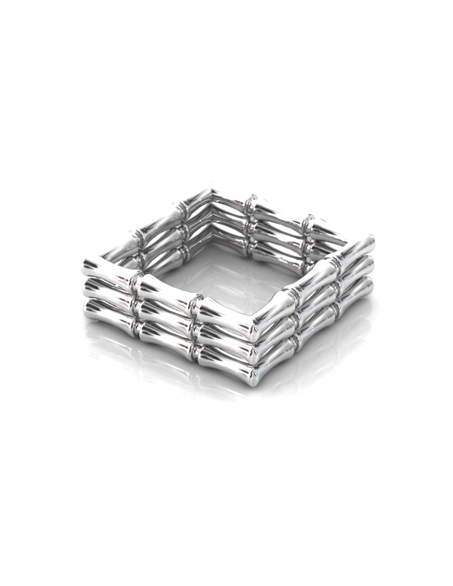 Bamboo 1 Square Ring Stack x3 in 925 Sterling Silver with Palladium Rhodium-Plated Flat