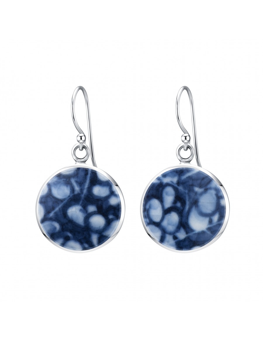 Fine China Porcelain in Round Sterling Silver Earrings