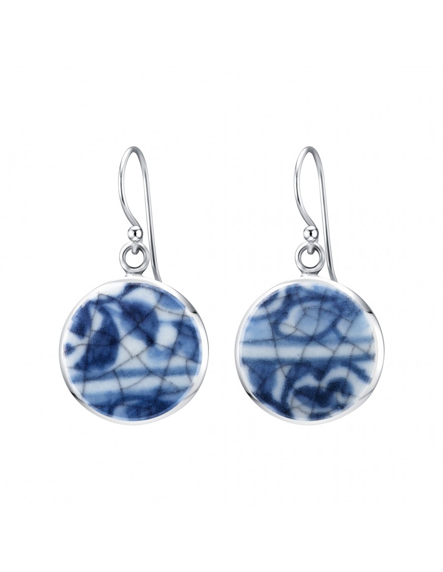Fine China Porcelain in Round Sterling Silver Earrings