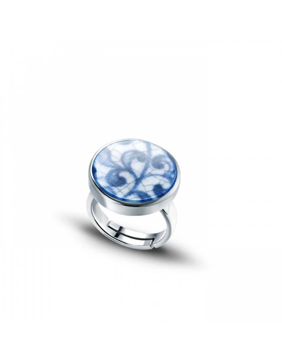 Sterling Silver Ring with Round Fine China Porcelain 1