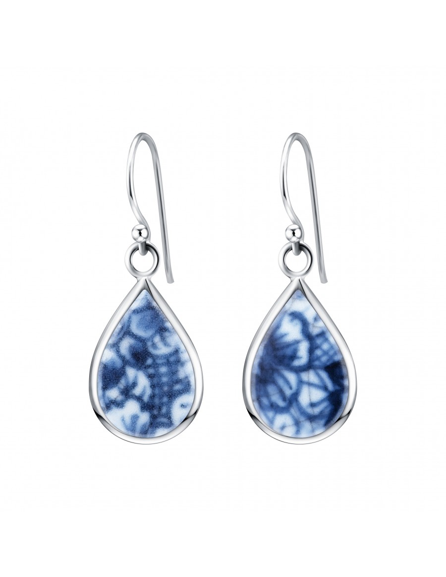 Fine China Porcelain in Teardrop Shape Sterling Silver Earrings 