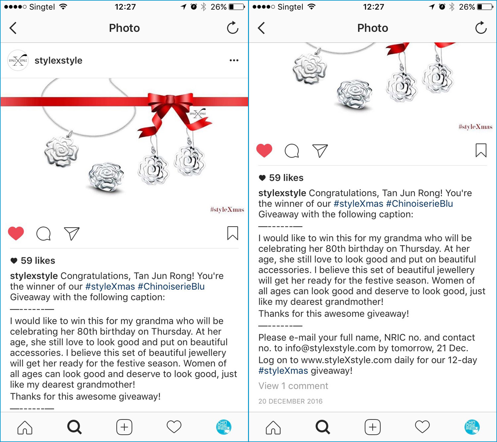 CBLU styleXstyle instagram-iphone Chinese Rose 12D Christmas Giveaway 2016.12.20 Winner