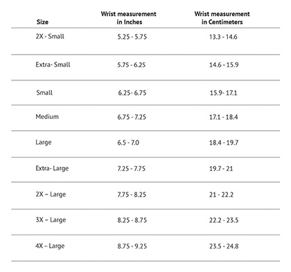 bracelet sizes for men chart