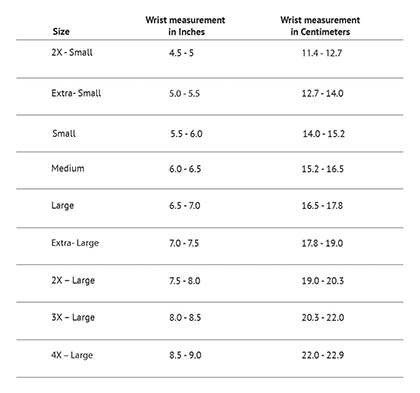 bracelet sizes for women chart