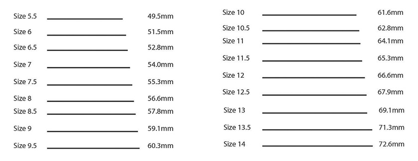 ring sizes chart