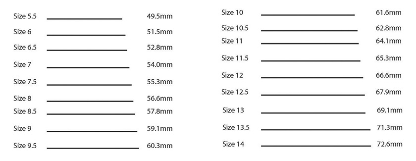 ring sizes chart